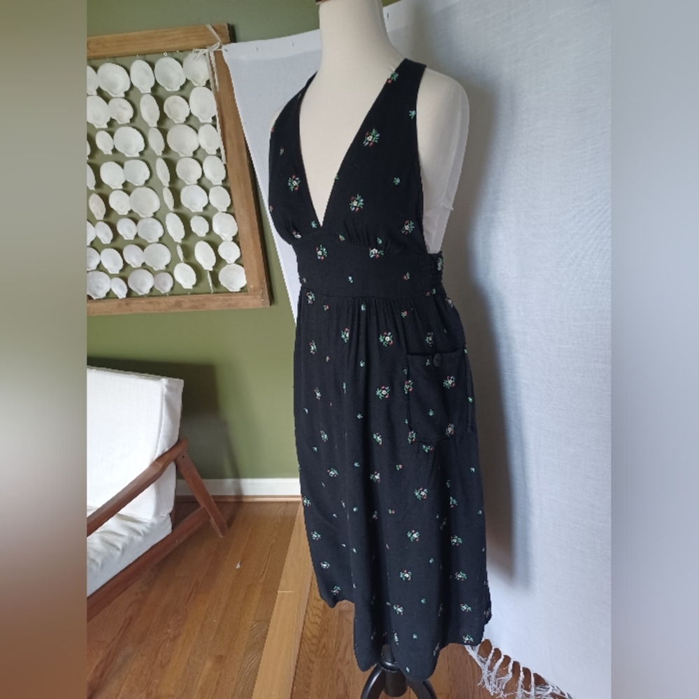 Urban Outfitters Black Embroidered Midi Dress Size S